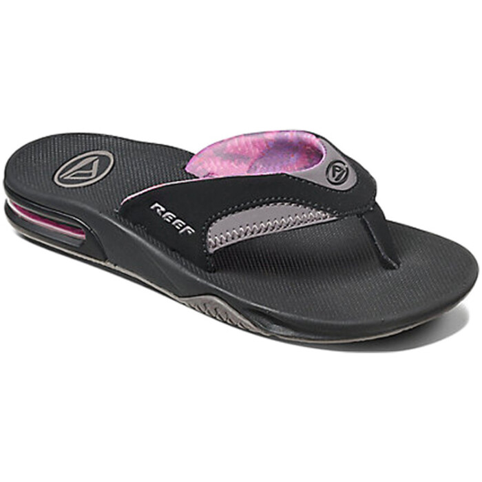 2024 Reef Womens Fanning Bottle Opener Flip Flops BLACK GREY R01626 Accessories Wetsuit Outlet